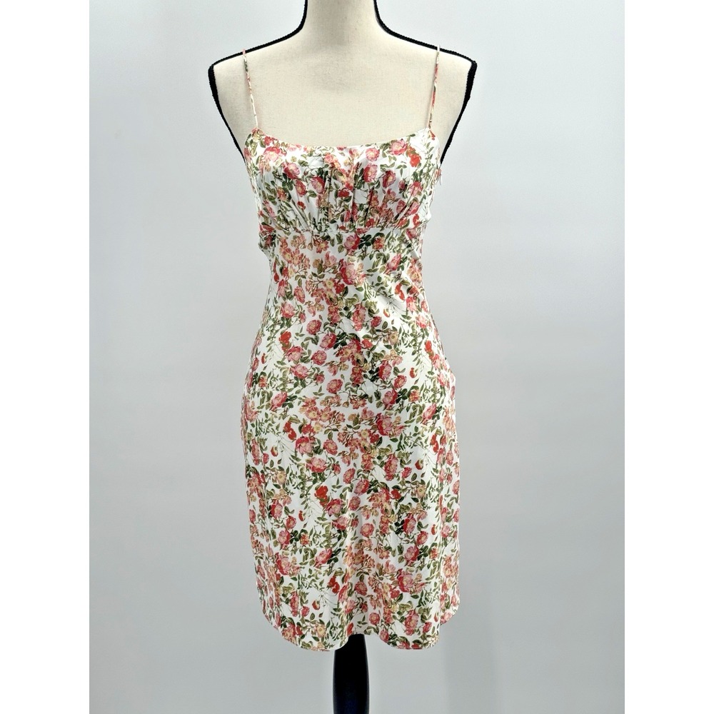 Aqua Babydoll Dainty Floral Satin Dress XS Wedding Guest Romantic Special Event